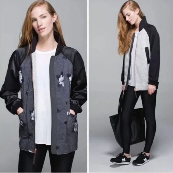 Lululemon Both Ways Bomber Reversible Floral Print Gray - Picture 1 of 16